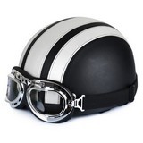 Synthetic Leather Open Face Half Vintage Biker Scooter Cruiser Touring Helmets Goggles Visor